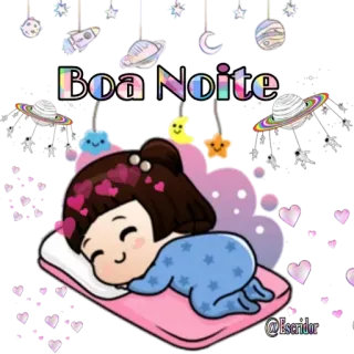 🌈 Boa Noite gute Nacht, Schlaf, Bett, Cartoon, Sterne, Mond, süß, Mädchen telegram sticker