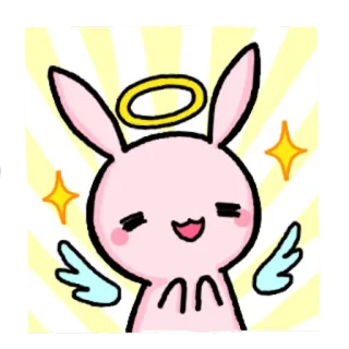 😇 lapin, ange, kawaii, mignon, auréole, ailes, rose, dessin animé whatsapp sticker