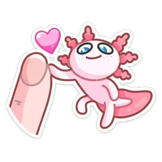 ❤️ axolotl, mignon, coeur, rose, autocollant, dessin animé, animal, doigt whatsapp sticker