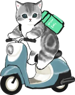 🛵 Unyaso Eats cat, scooter, delivery, animal, cute, kawaii telegram sticker