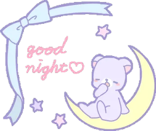 ✨ good night selamat malam, beruang, bulan, mengantuk, imut, bintang, pita, kawaii whatsapp sticker