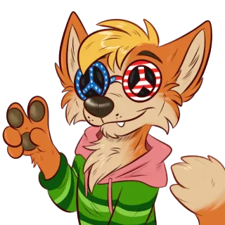 ✌ 평화 기호, 평화 마크, 퍼리, 여우, 만화, 안경 telegram sticker