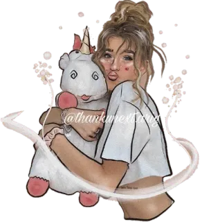 🦄 @thankunextting 소녀, 유니콘, 만화, 귀여운, 그림, 스티커, thankunextting, 디지털 아트 telegram sticker