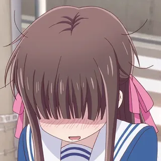🎀 Tohru Honda Fruits Basket anime, manga, cute, embarrassed, blush, girl, school uniform telegram sticker