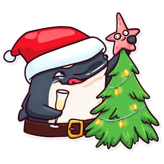 🎄 orca, Christmas, holiday, champagne, tree, celebration, starfish, cute telegram sticker