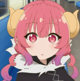 📍 Ilulu Miss Kobayashi's Dragon Maid アニメ, ドラゴン, かわいい, ピンク髪, 角 telegram sticker