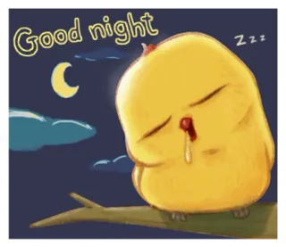 🐤 Good night boa noite, pássaro, sonolento, lua, desenho animado, fofo, noite whatsapp sticker