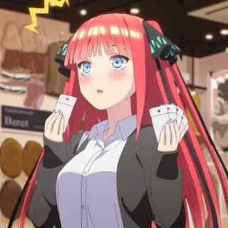🍷 Nino Nakano The Quintessential Quintuplets Beret Anime, Fofo, Garota, Cabelo ruivo, Cartas colecionáveis, Surpresa, Nino Nakano, The Quintessential Quintuplets whatsapp sticker