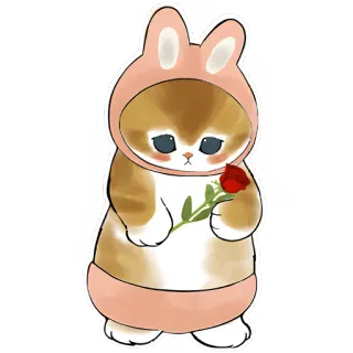 🥀 귀여운, 새끼 고양이, 토끼, 고양이, 장미, 동물, 스티커 telegram sticker