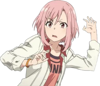 😟 anime, garota, desenho animado, personagem, cabelo rosa, jaqueta telegram sticker