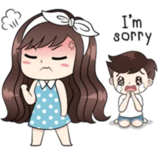 😞 I'm sorry 사과, 미안, 용서, 만화, 커플, 관계, 감정적 whatsapp sticker