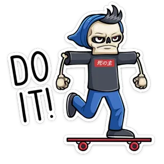 💪 DO IT! kerangka, skateboard, dukungan, motivasi, kartun, skate, humor whatsapp sticker