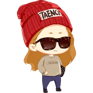 😎 TAENG Desenho animado, Fofo, Garota, Chapéu, Óculos de sol, Personagem whatsapp sticker