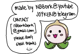💕 made by NBBork@youtube
JOYKER@telegram
CONTACT
nbborkbork
@gmail.com
please don't
steal thanks милый, мультфильм, лук, цифровое искусство, фанарт whatsapp sticker