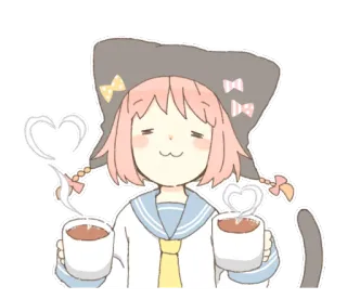 ☕ anime, cute, girl, kawaii, coffee, witch whatsapp sticker