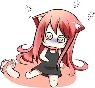 😵 Аниме, Чиби, Головокружение, Гриб, Мультфильм, Милый telegram sticker