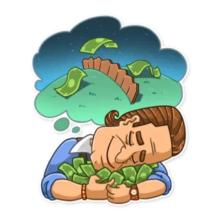 😴 dinheiro, sonhando, riqueza, sucesso, desenho animado, finanças telegram sticker