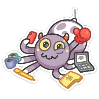 😐 Desenho animado, Polvo, Bonito, Monstro, Café, Escritório, Laptop, Mesa whatsapp sticker