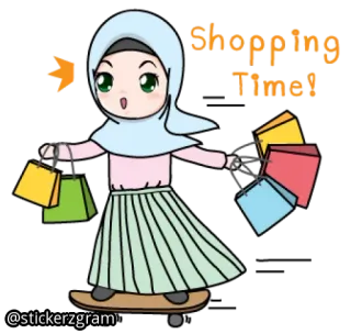 😍 Shopping Time! Shopping, Hijab, Musulmano, Ragazza, Cartoni animati, Borse whatsapp sticker