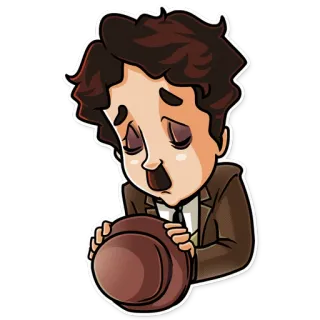 😞 Charlie Chaplin triste, dibujos animados, retrato, sombrero, icónico, actor, Charlie Chaplin whatsapp sticker
