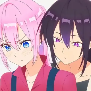 🙂 animé, couple, personnages, cheveux roses, yeux violets telegram sticker