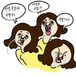 🤬 인생 좆같내 시발ㅋㅋ, 꺄야호 시발!!!, 시발!!ㅠㅠ การ์ตูน, มีม, ตลก, ร้องไห้, ตัวละคร, สีหน้า, ดูถูก telegram sticker