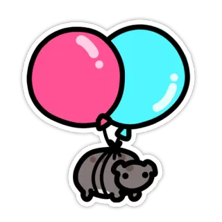 🎈 balão, hipopótamo, fofo, kawaii, animal, rosa, azul, voando telegram sticker