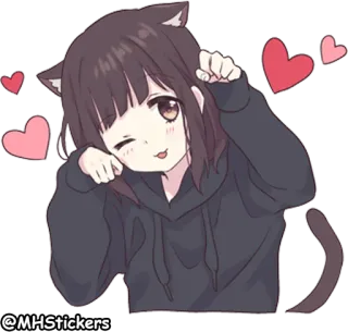 🥰 @MHStickers аниме девушка, кошачьи ушки, мило, сердечки, каваий, стикер telegram sticker