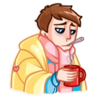 🤒 krank, ill, erkältet, grippe, fieber, thermometer, tee, kranke person telegram sticker