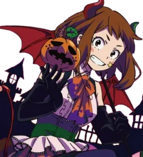 😈 Ochaco Uraraka My Hero Academia Anime, Halloween, Diable, Citrouille, Ochaco Uraraka, My Hero Academia, MHA whatsapp sticker