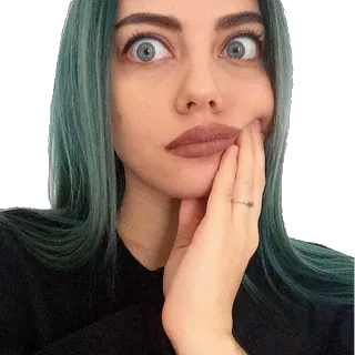 😳 woman, face, expression, portrait, person, blue hair, girl telegram sticker
