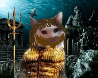 🔱 cat, aquaman, meme, trident, underwater telegram sticker