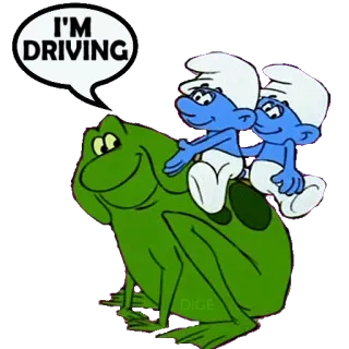 🚗 Smurf I'M DRIVING Puffi, Guidare, Rana, Cartoni animati telegram sticker