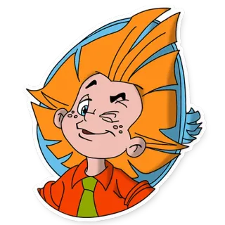 😉 desenho animado, personagem, menino, cabelo laranja, piscadela telegram sticker