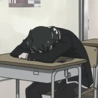 😔 Anime, Trường học, Học sinh, Ngủ, Mệt mỏi, Bàn telegram sticker