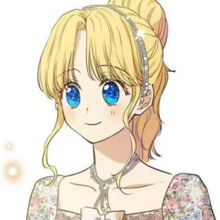 👑 Fille anime, Dessin animé, Portrait, Cheveux blonds, Yeux bleus, Fille, Jolie, Mignonne telegram sticker