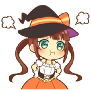😗 마녀, 할로윈, 귀여운, 치비, 화난, 만화 telegram sticker