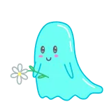 😅 geist, blume, niedlich, kawaii, blau, freundlich telegram sticker