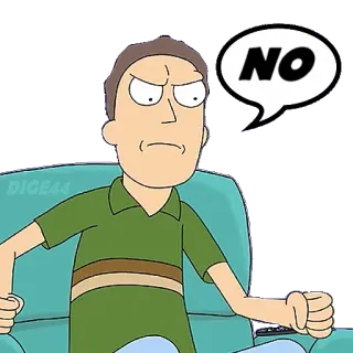 👎 Jerry Smith Rick and Morty NO Dibujos animados, Rick y Morty, Jerry Smith, Enojado, No telegram sticker