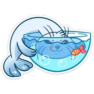 🐠 anjing laut, ikan, mangkuk, air, imut, hewan, kartun telegram sticker