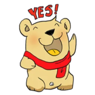 😌 YES! Bär, Schal, Fröhlich, Bestätigend, Ja, Cartoon, Tier telegram sticker