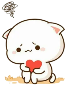😔 gato, triste, corazón, lindo, blanco telegram sticker