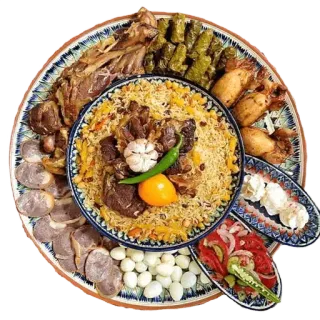 🍚 jedzenie, danie, pilaw, ryż, mięso, kuchnia tradycyjna, kuchnia środkowoazjatycka, kuchnia uzbecka telegram sticker