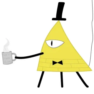 💩 Bill Cipher Gravity Falls Don't trade with me Cartone animato, Triangolo, Cappello, Papillon, Un occhio, Giallo, Bill Cipher telegram sticker