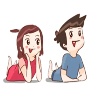 💑 Dessin animé, Couple, Allongé, Souriant, Amitié, Joyeux telegram sticker