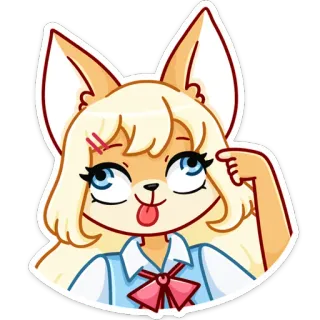 😛 アニメ, マンガ, カートゥーン, キツネ, 女の子, 舌, 女子高生, 可愛い whatsapp sticker