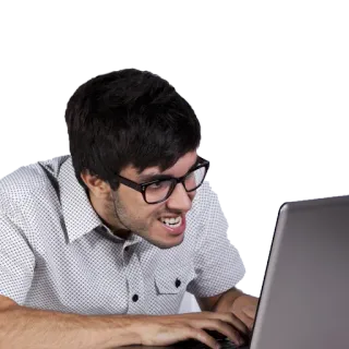 😈 annoyed, frustrated, computer, stressed, angry, man, glasses telegram sticker