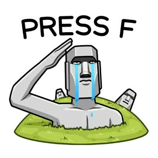 😭 PRESS F Meme, Premi F, Testa Isola di Pasqua, Moai, Saluto, Lutto, Pianto telegram sticker