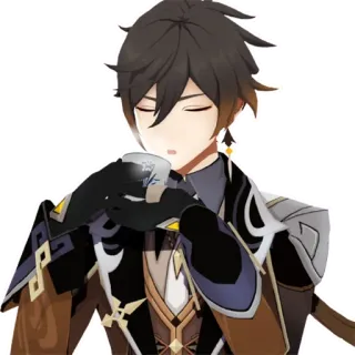 😞 Zhongli Genshin Impact genshin impact, zhongli, personagem videogame, anime, tomando chá, adesivo personagem telegram sticker