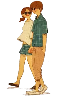 🤗 couple, amour, marche, dessin animé, relation whatsapp sticker